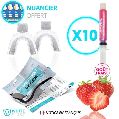 Kit blanchiment dents - 10 recharges gel blanchiments des dents parfum fraise - White First