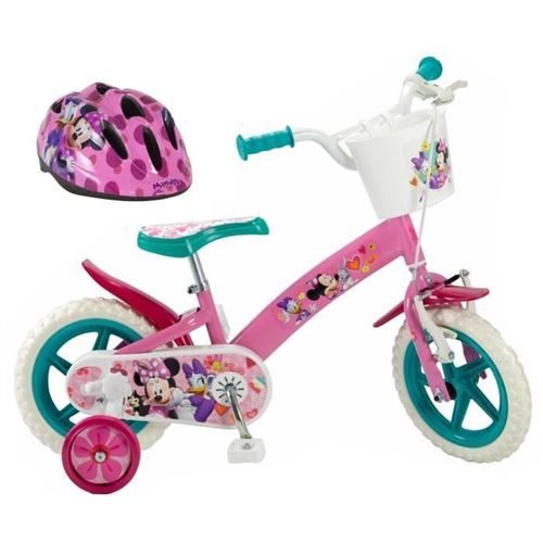 Disney Minnie Velo 12 + Casque - Enfant Fille - Rose, Blanc Et Vert