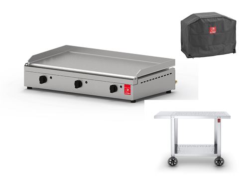Plancha gaz 3 brûleurs ALFA 800 + Housse de protection + Chariot