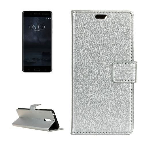 Nokia 6 Housse Etui Cuir PU Texture Litchi Argenté ALS54507