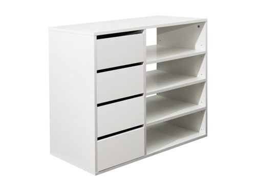 Meuble de rangement EMERIC - 4 tiroirs & 4 niches - Coloris Blanc