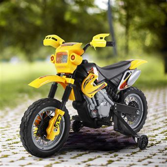 Moto Cross électrique enfant 3 à 6 ans 6 V phares klaxon musiques 102 x 53  x 66 cm jaune et noir - Véhicule électrique pour enfant - Achat & prix