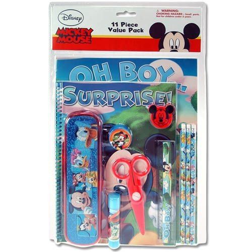 Ensemble de papeterie de 11 pièces Disney Mickey Mouse (école) - Trousse, crayons, gommes à effacer, taille-crayon Plus