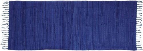 Relaxdays Tapis de Couloir à Franges Bleu 80 x 200 cm 100% Coton uni Tapis de Salon, Bleu