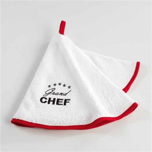 Essuie-main rond (0) 60 cm eponge brodee chef etoile Rouge