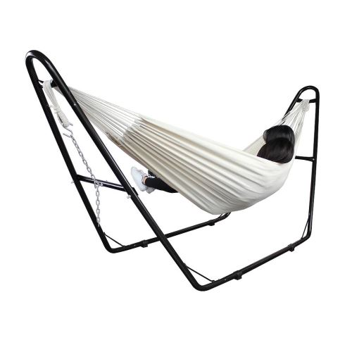 Todeco - Hamac, Lit Suspendu, Beige, Brésilien, Coton, Avec support type-H, Capacité: Pour 2 personnes