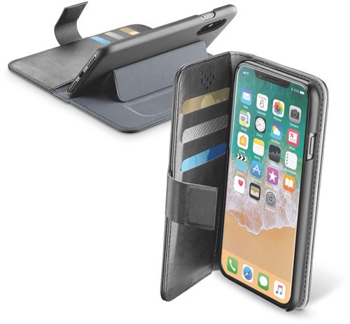 Cellular Line Book Agenda - Flip cover voor mobiele telefoon - namaakleer - zwart - voor Apple iPhone X