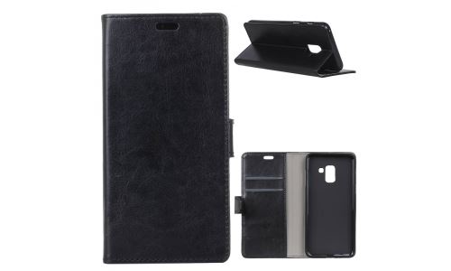 Etui type portefeuille noir Galaxy A6+ rabat latéral fonction stand