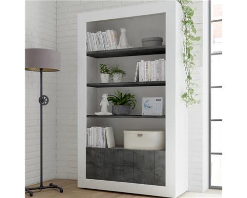 Bibliothèque moderne blanc et couleur gris foncé béton MABEL 6