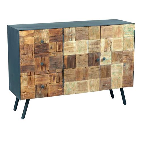 Buffet 2 portes 3 tiroirs Acier noir/Bois massif - CHALERSTON