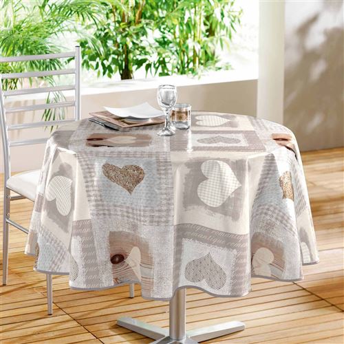 nappe ronde (0) 160 cm pvc imprime cosy coeur