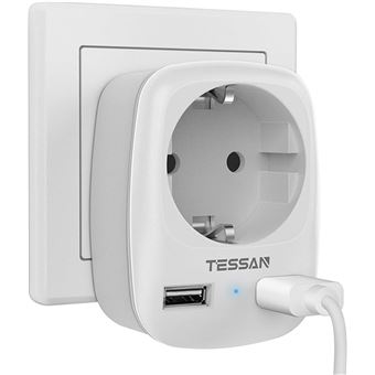 Prises, multiprises et accessoires électriques Tessan Multiprise Electrique  4 Prises und 3 Ports USB,Interrupteur,2M,Gris