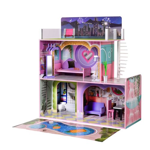 Maison de poupée en bois enfant 3 étages avec 16 accessoires mobilier multicolore Dreamland Olivia’s Little World TD-13616A