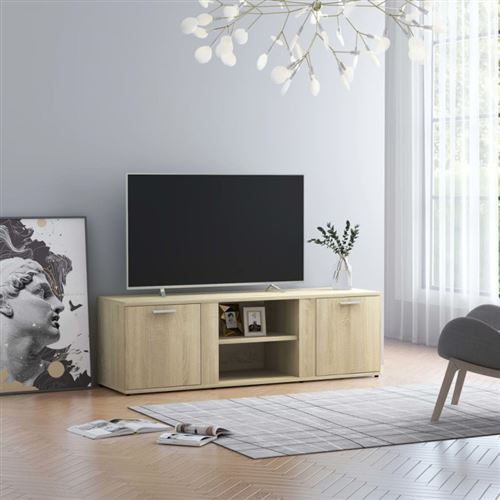 VIDAXL - Meuble TV - Chêne Sonoma - 120x34x37 cm - Image 2