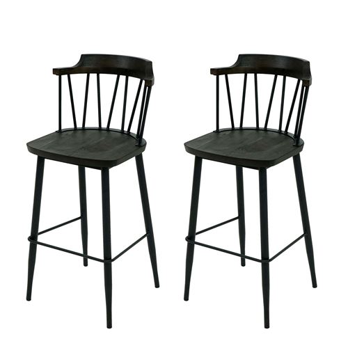 Lot de 2 tabourets de bar MENDLER HWC-G69b bois massif métal anthracite