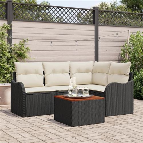vidaXL - Salon de jardin - 5 pièces - Résine tressée - Acacia - Noir - Image 2