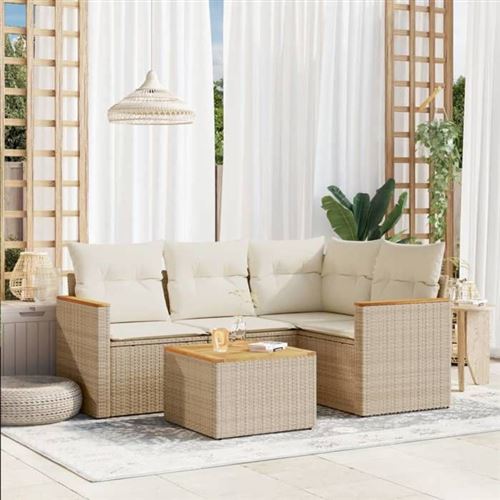 Non Communiqué Beige Salon De Jardin Modulable Vidaxl Rotin 5 Pieces X 61.5 X 69