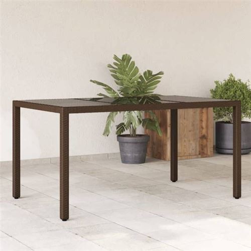 Non Communiqué Marron Vidaxl Table De Jardin Avec Dessus En Verre Résine Tressée 365590