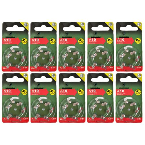 Lot de 60 Piles bouton Zinc Air Type A10/10 pour appareils auditifs compatibles PR70 1,45V - Visiodirect -