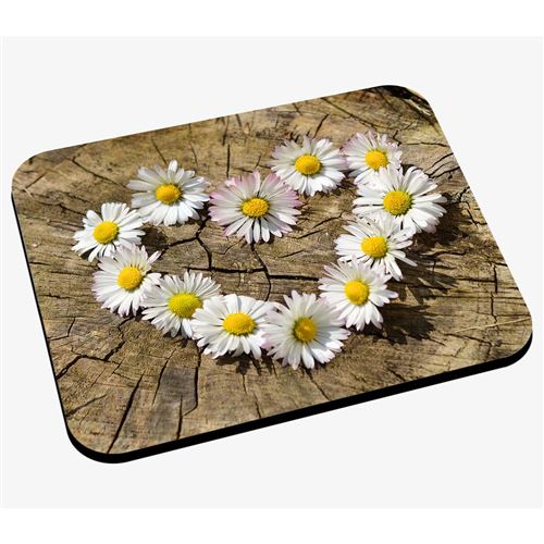 Tapis de souris Couronne de pâquerettes en forme de coeur sur souche