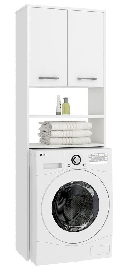 LENA - Meuble pour machine à laver 180x64x30 cm - Rangement Blanc