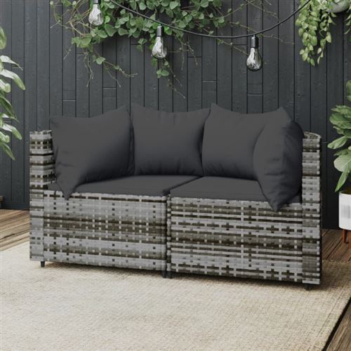 Canapés d angle de jardin et coussins 2 pcs gris résine tressée