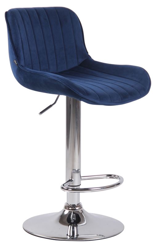 CLP Tabouret de bar Lentini en Velours avec Piètement trompette en Métal , Bleu/Chrome