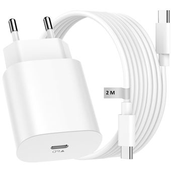 Chargeur Long Ultra rapide 25W 3A + Câble usb-c 2 mètres pour iphone 16 - iphone 16 Plus - iphone 16 Pro - iphone 16 PRo Max - Blanc - Straße Tech ® - 1