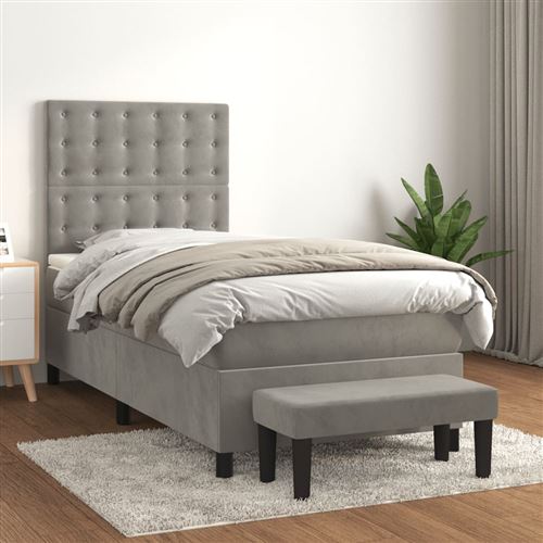 vidaXL Lit à sommier tapissier et matelas Gris clair 80x200 cm Velours