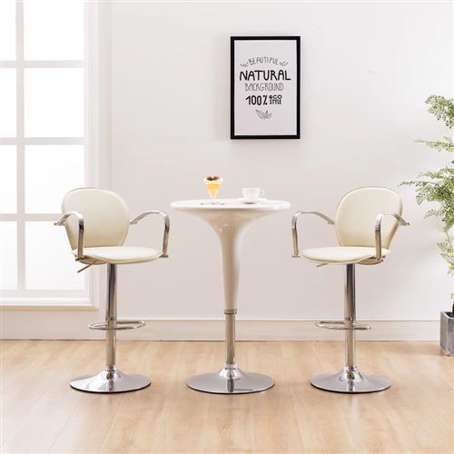 vidaXL Tabourets de bar avec accoudoir 2 pcs Crème Similicuir