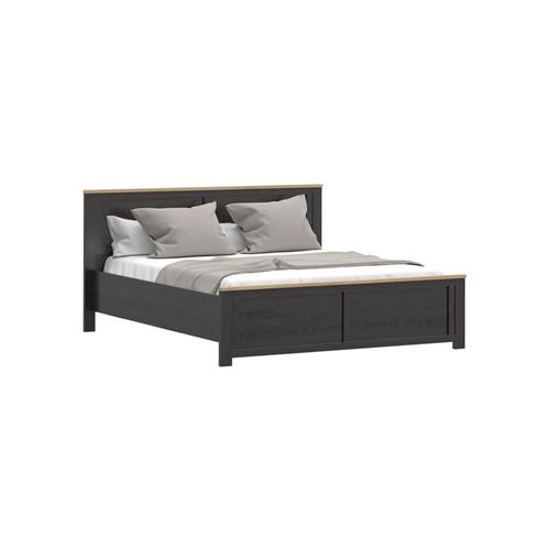 Lit adulte King Size - BOHOL - 180 x 200 cm - Décor Chene / Noir