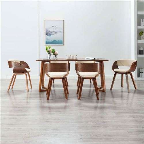 vidaXL Chaises de salle à manger 6 pcs Crème Bois courbé et similicuir