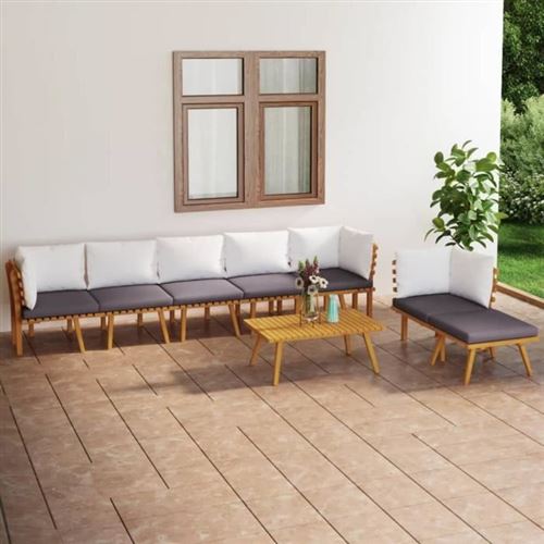 Non Communiqué Marron Salon De Jardin Modulable Vidaxl Bois Massif Gris 8 Pieces 90.0 X 55 X 35 7 Personnes