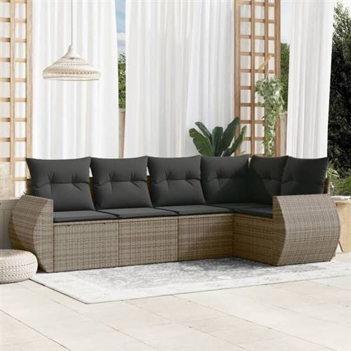 Non Communiqué Gris Vidaxl Salon De Jardin Avec Coussins 5 Pcs, Canapés De Terrasse, Ensemble De Meubles De Patio, Mobilier D'extérieur, 3253667