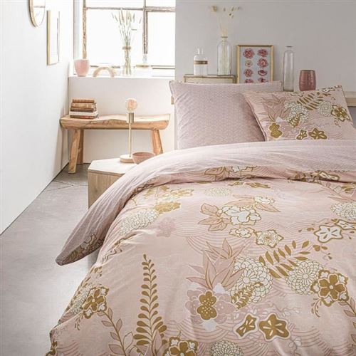 Housse de couette Printania, Rose/Or, Adulte, 220x240cm, 2 personnes, 100% Coton