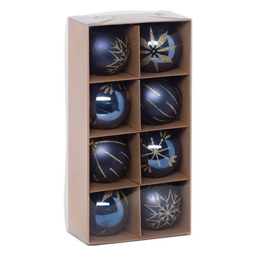 Non Communiqué Bleu Atmosphera Créateur D'intérieur - Lot De 8 Boules De Noël "Maison Des Couleurs" 8Cm & Or