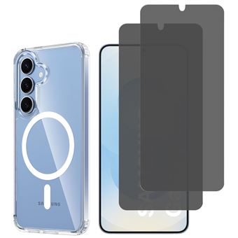 Coque avec Cercle magnétique pour Samsung Galaxy S25 PLUS et 2 Verres Trempé Noir Anti Espion Vitre Protection Ecran Phonillico® - 1