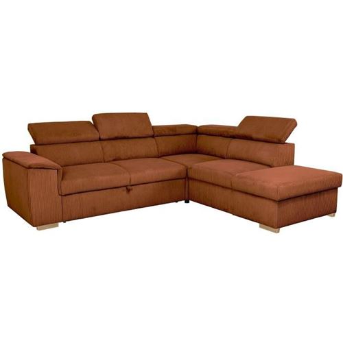 Canapé d'angle convertible réversible - 5 places - DAYTONA - Tissu Velours Terracotta - Coffre de rangement - L260 x H94 x P216 cm - Image 4