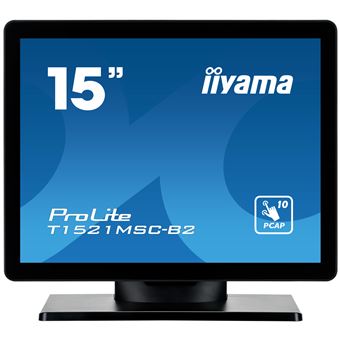 iiyama ProLite T1521MSC-B2 - Écran LED - 15" - écran tactile - 1024 x 768 - TN - 370 cd/m² - 800:1 - 8 ms - HDMI, VGA - haut-parleurs - noir mat