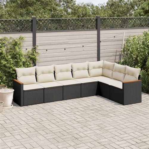 VIDAXL Salon de jardin 7 pcs avec coussins noir resine tressee