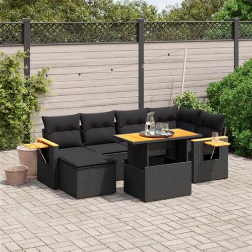 Non Communiqué Noir Vidaxl Salon De Jardin Avec Coussins 7 Pcs, Canapés De Terrasse, Ensemble De Meubles De Patio, Mobilier D'extérieur, 3273617
