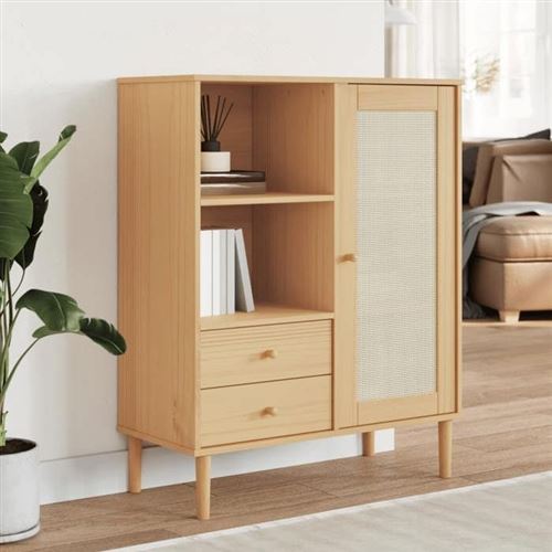 Non Communiqué Marron Vidaxl Buffet Senja Aspect Rotin 90X40x112cm Bois Massif De Pin 358055