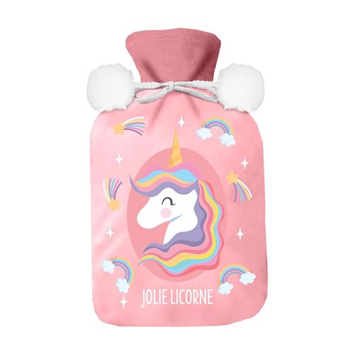 Cadoons Bouillotte Jolie Licorne en caoutchouc - Enveloppe en polyester - Contenance : 1 litre
