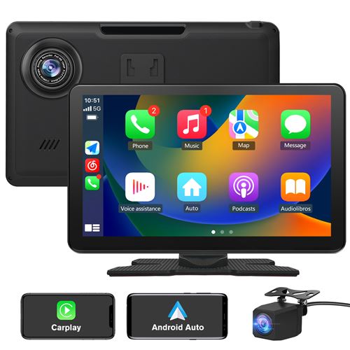 CarPlay sans Fil et pour Carplay Android Auto,avec Dashcam Avant 4K, Caméra Arrière 1080P,écran Tactile de 9 Pouce avec Bluetooth,Carte TF 64G