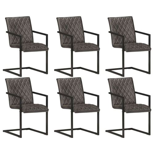 vidaXL Chaises de salle à manger cantilever 6 pcs Gris Cuir véritable
