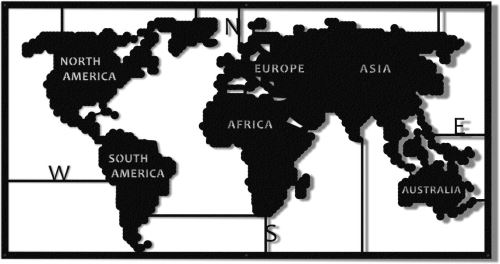 HOMEMANIA Décoration Murale World Map Series 3 - Art Mural - Monde - pour Séjour, Chambre - Noir en Métal, 90 x 2 x 55 cm