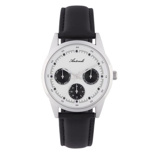 Montre Homme Antoneli à Quartz Cadran Blanc 35mm Et Bracelet Argenté En Cuir ANTS18075