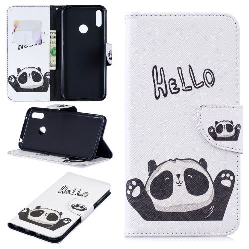 Etui en PU support d'impression de patrons mignon panda pour votre Huawei Y7 (2019)