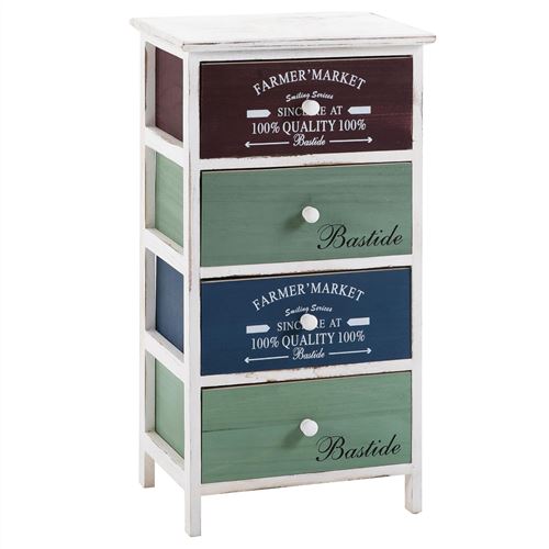 Commode COLORIS, 4 tiroirs colorés, blanc