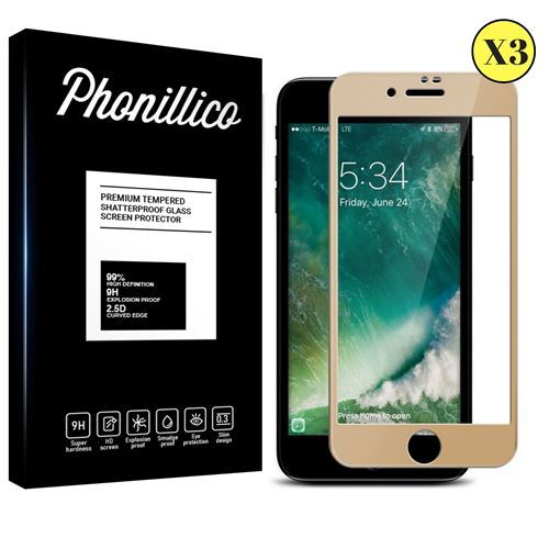 Verre Trempe pour iPhone SE 2020 [Pack 3] Film Transparent Intégral Bord Or Vitre Protection Ecran Phonillico®